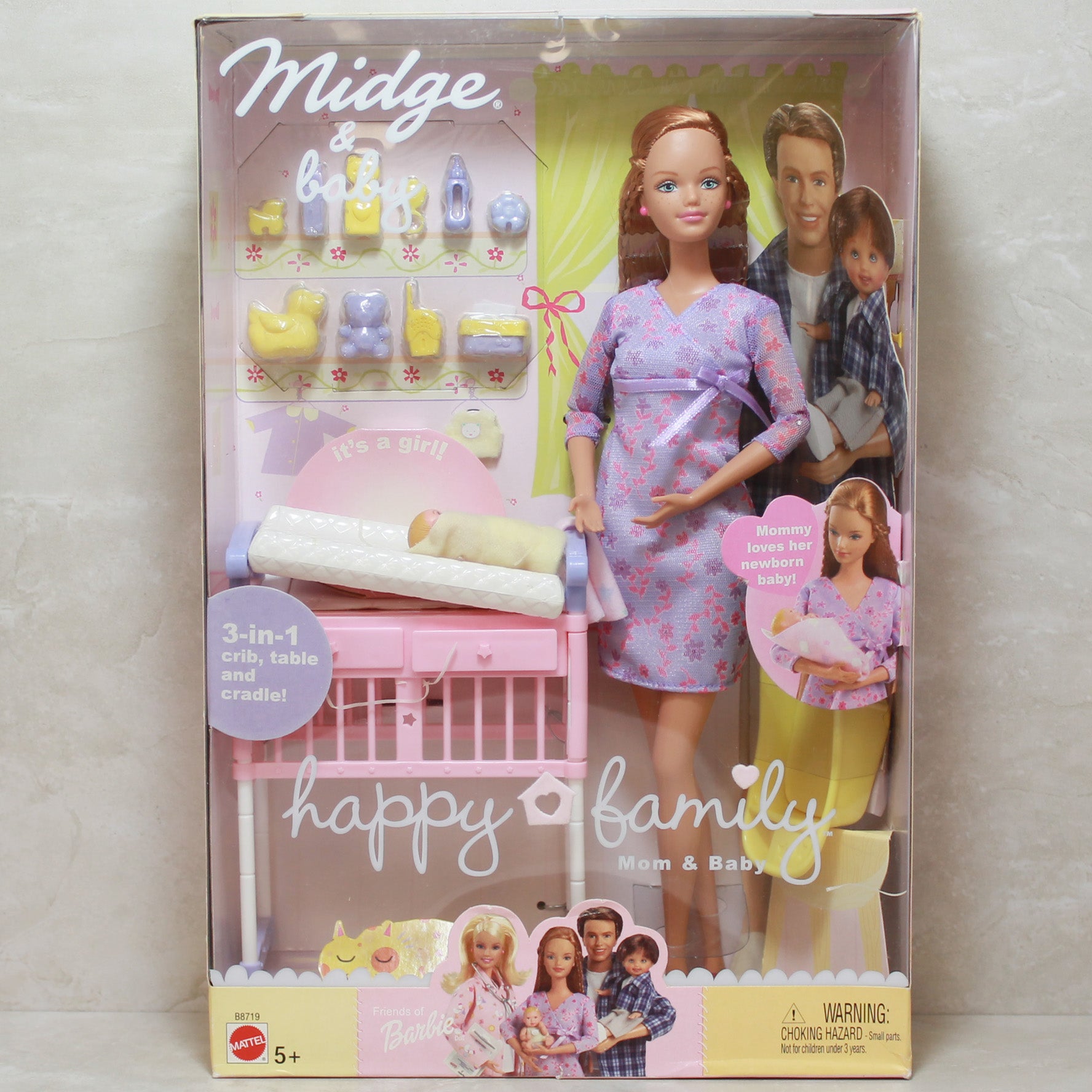 Barbie Happy Family Pregnant Mom Midge Doll Set - Dad, Girl, and