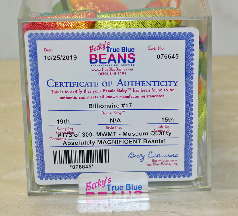Ty Authenticated Billionaire Bear 17 Signed MWMT MQ Beanie Baby - AP 11513