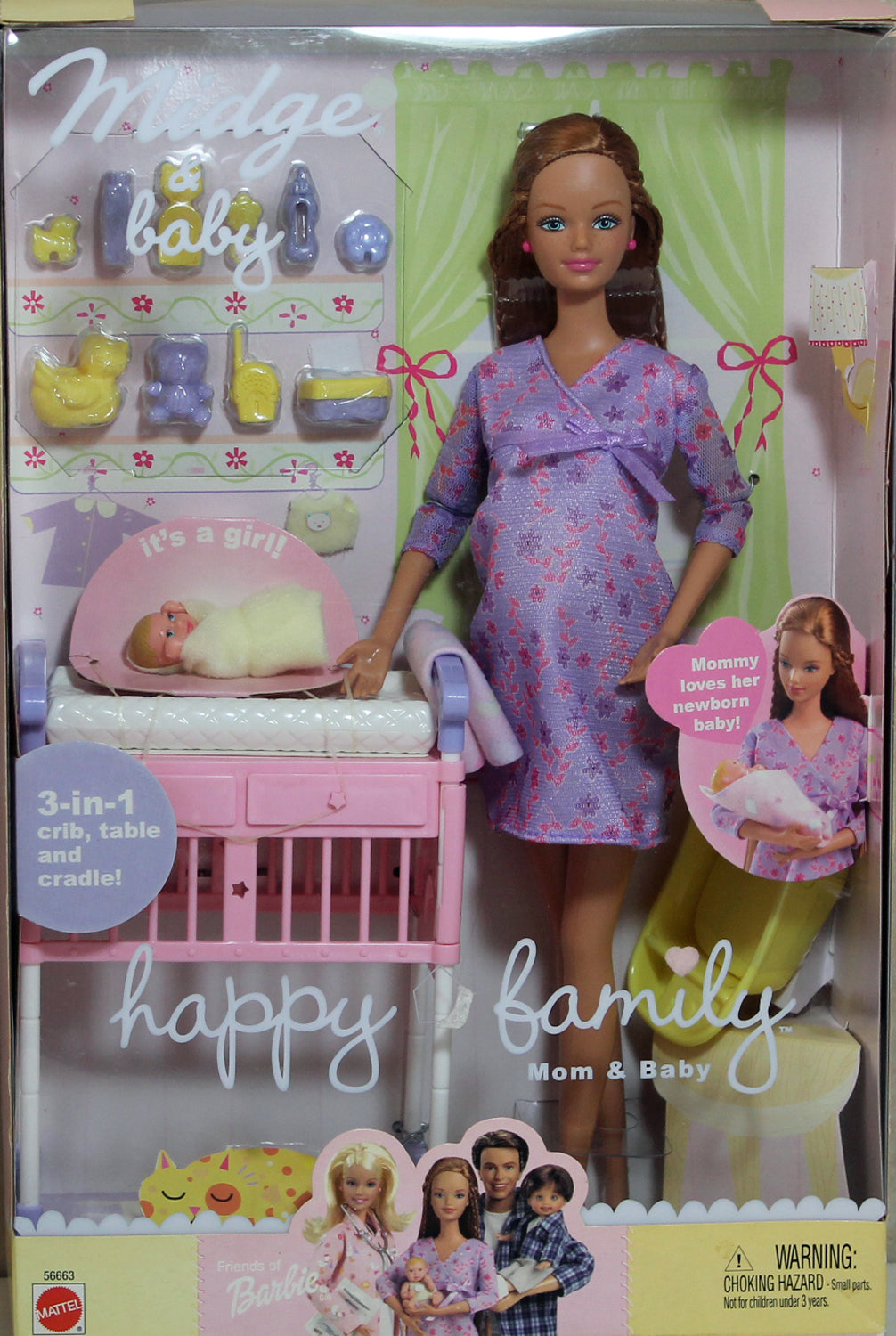 Barbie Happy Family Pregnant Mom Midge Doll Set - Dad, Girl, and Baby Toys  for