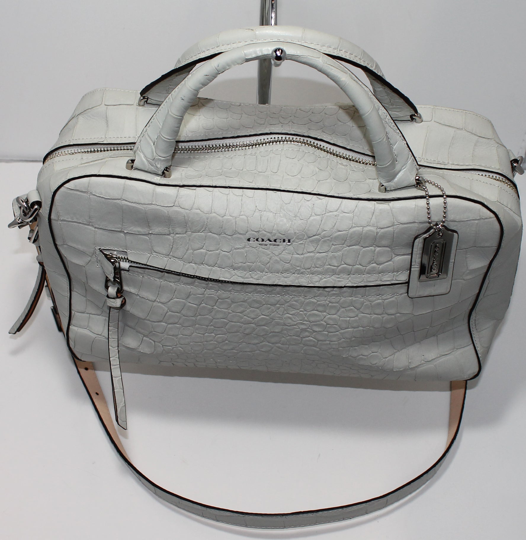 Coach Purse 30449 Gray Bleeker Croc Embossed Satchel