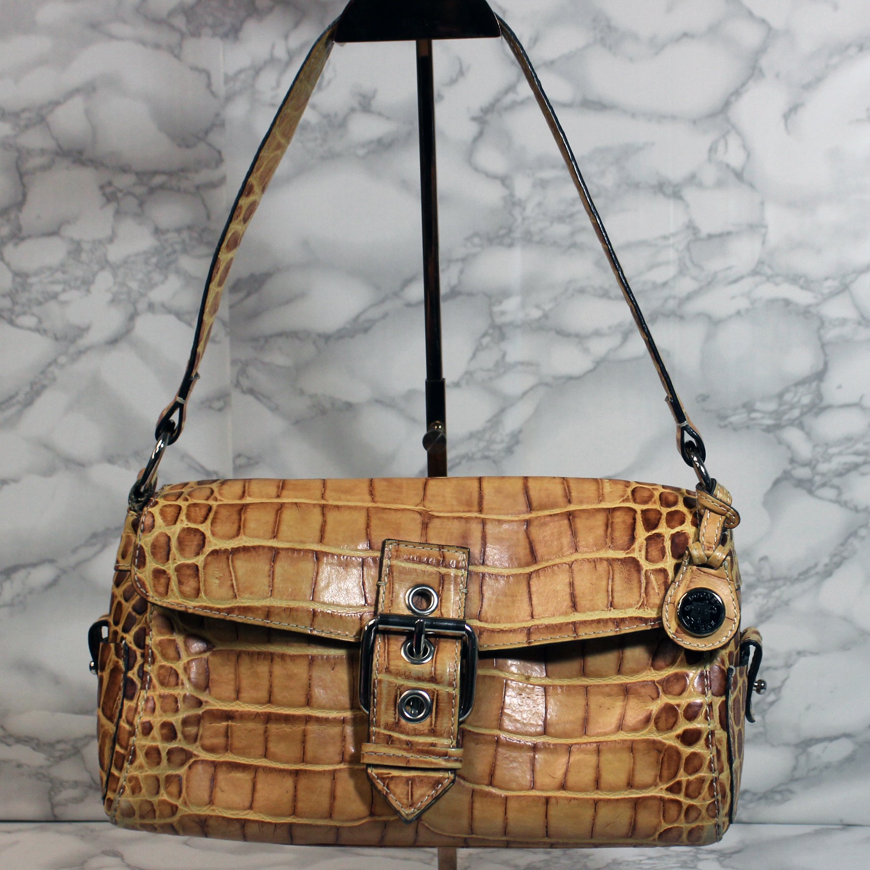 Dooney and Bourke purchases tan leather satchel, shoulder bag. Croc embossed