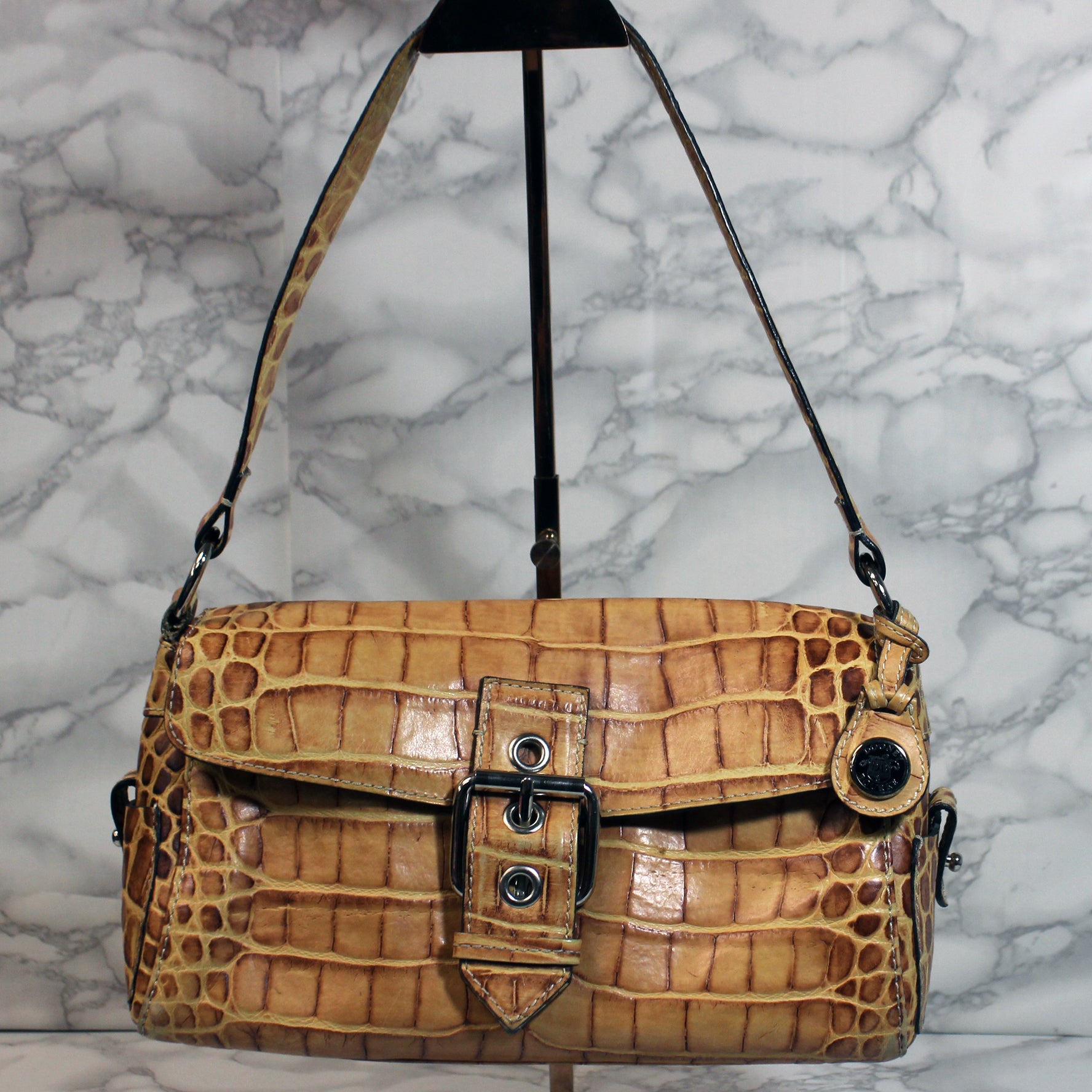 Dooney Bourke Purse: Brown Embossed Leather Shoulder Bag