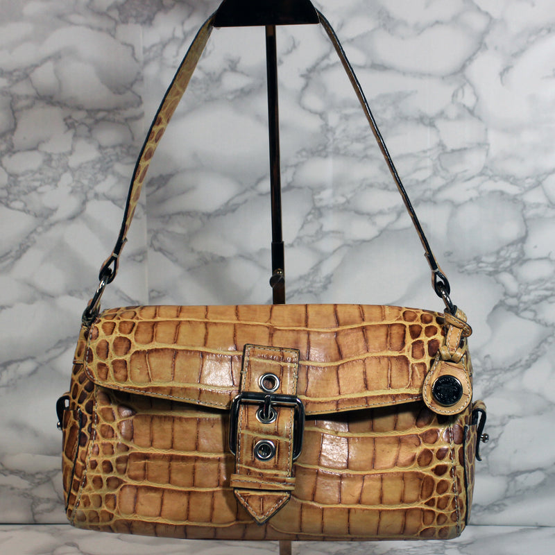 Dooney & Bourke Purse: Brown Embossed Leather Shoulder Bag