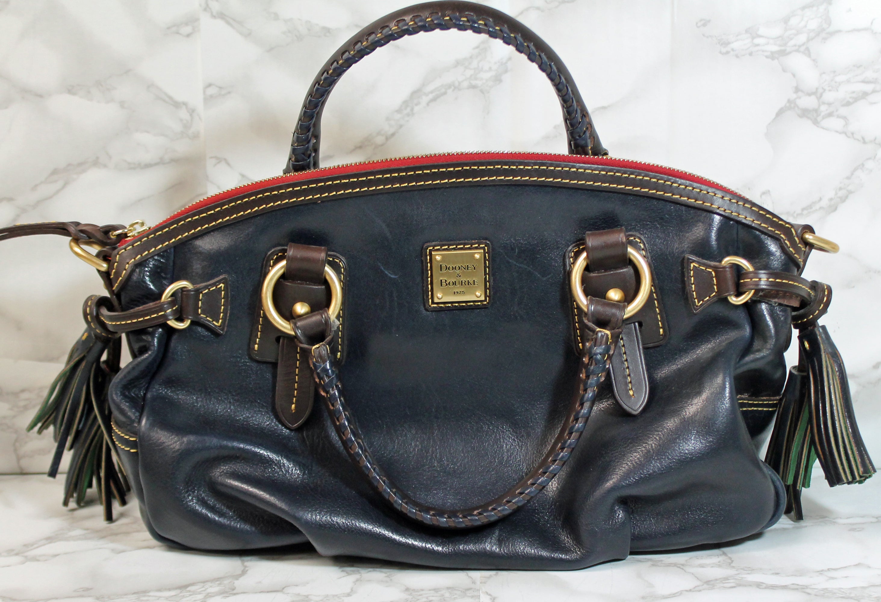 Dooney & Bourke Purse: Navy Leather Satchel