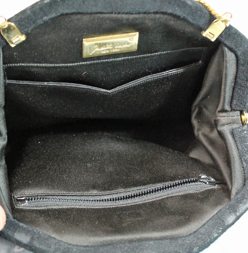 Judith Leiber Purse: Black Suede Rhinestone Clutch Shoulder Bag