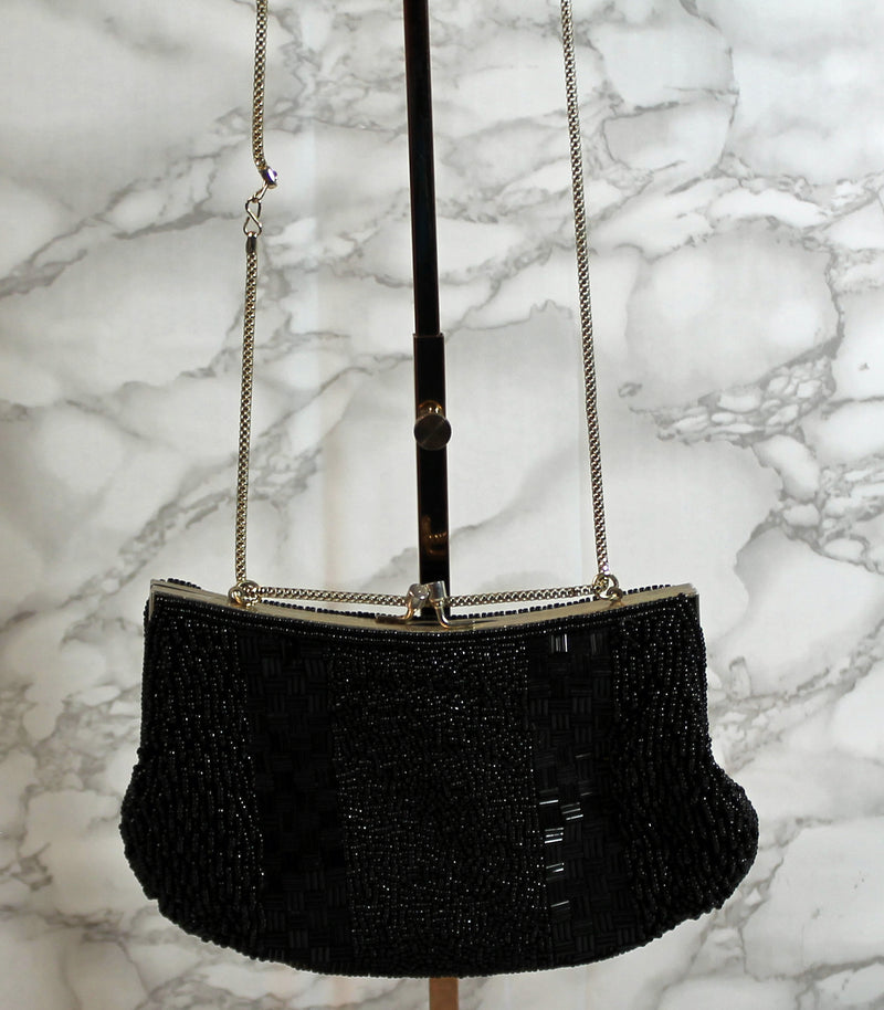 Wabarg Purse: Black Beaded Evening Clutch Bag