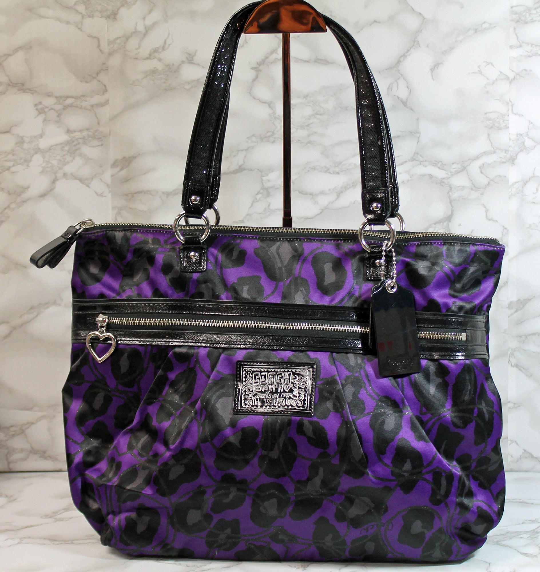 Coach Purse: F20048 Purple Black Ocelet Poppy Shoulder Bag Coach Purse: F20048 Purple Black Ocelet Poppy Shoulder Bag