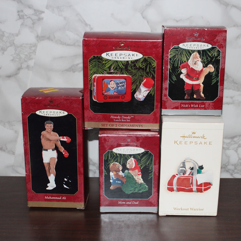 Lot of 5 Hallmark Ornaments - Muhammad Ali, Howdy Doody, & More
