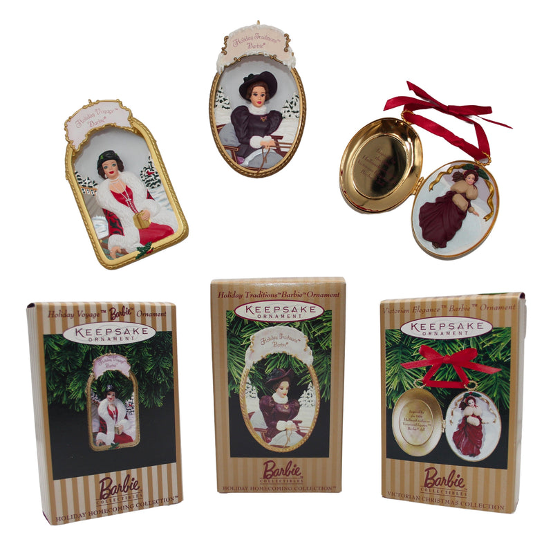Set of 3 Victorian Christmas Barbie Hallmark Ornaments | 1997-1998