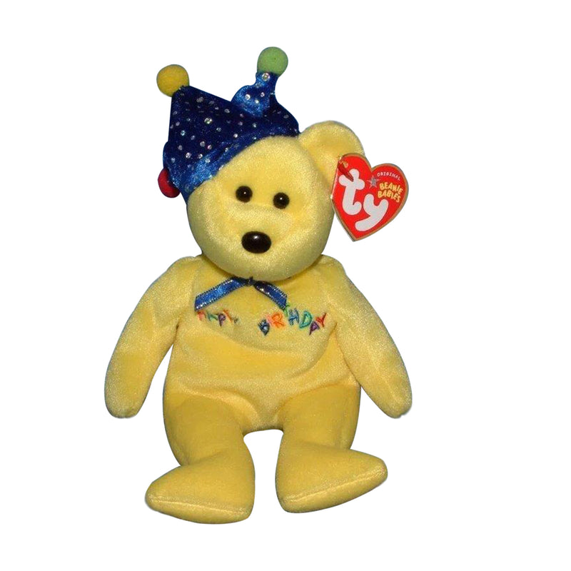 Ty Beanie Baby: Happy Birthday the Bear - Yellow - Jester Hat
