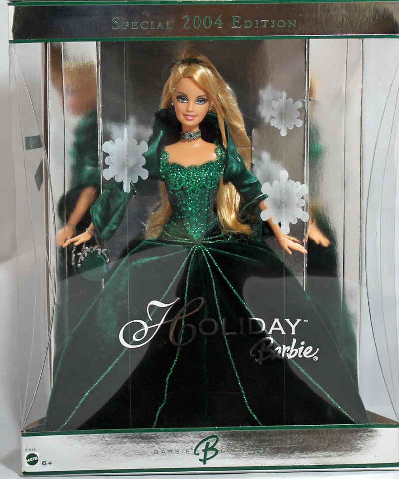 holiday barbie green dress Mattel 2004 Doll, OW Collection CARISSA Mini In a very festive comfortable clothing Wood Finish:Dark Blue