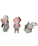 Precious Moments Ornament 103694, Set of 3- Kitten/Girl with Candy/Boy in Sled