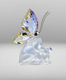 Swarovski Crystal Figurine Sparkling Butterfly on Leaf, Aurora Borealis, 1113559