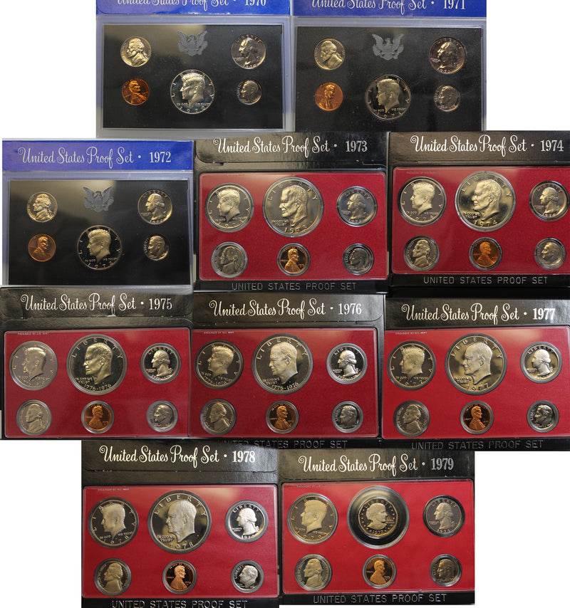 1970-1979 S Proof Set Run CN-Clad 10 Sets 57 Coins