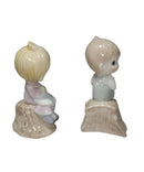 Precious Moments 357308, Girl/Boy on Stump Salt and Pepper Shakers