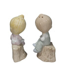 Precious Moments 357308, Girl/Boy on Stump Salt and Pepper Shakers