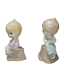 Precious Moments 357308, Girl/Boy on Stump Salt and Pepper Shakers