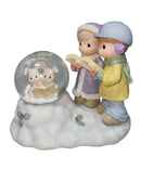 Precious Moments Figurine 589837A, Boy and Girl Singing with Bunnies Waterball