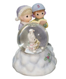 Precious Moments Figurine 589837A, Boy and Girl Singing with Bunnies Waterball