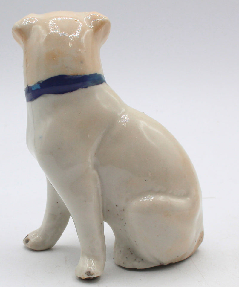 Porcelain Pug Blue Bow Antique