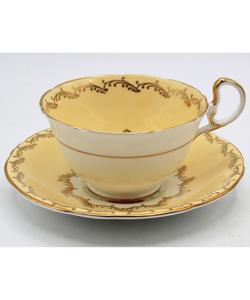 Aynsley Yellow Flowers Footed Teacup and Saucer