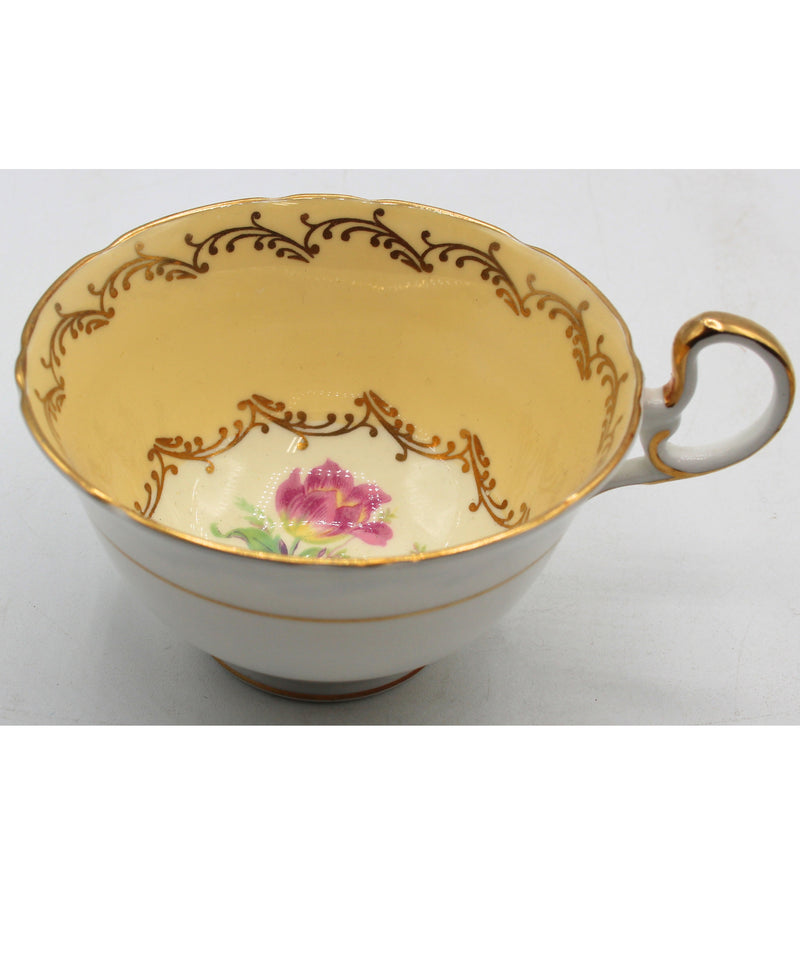 Aynsley Yellow Flowers Footed Teacup and Saucer