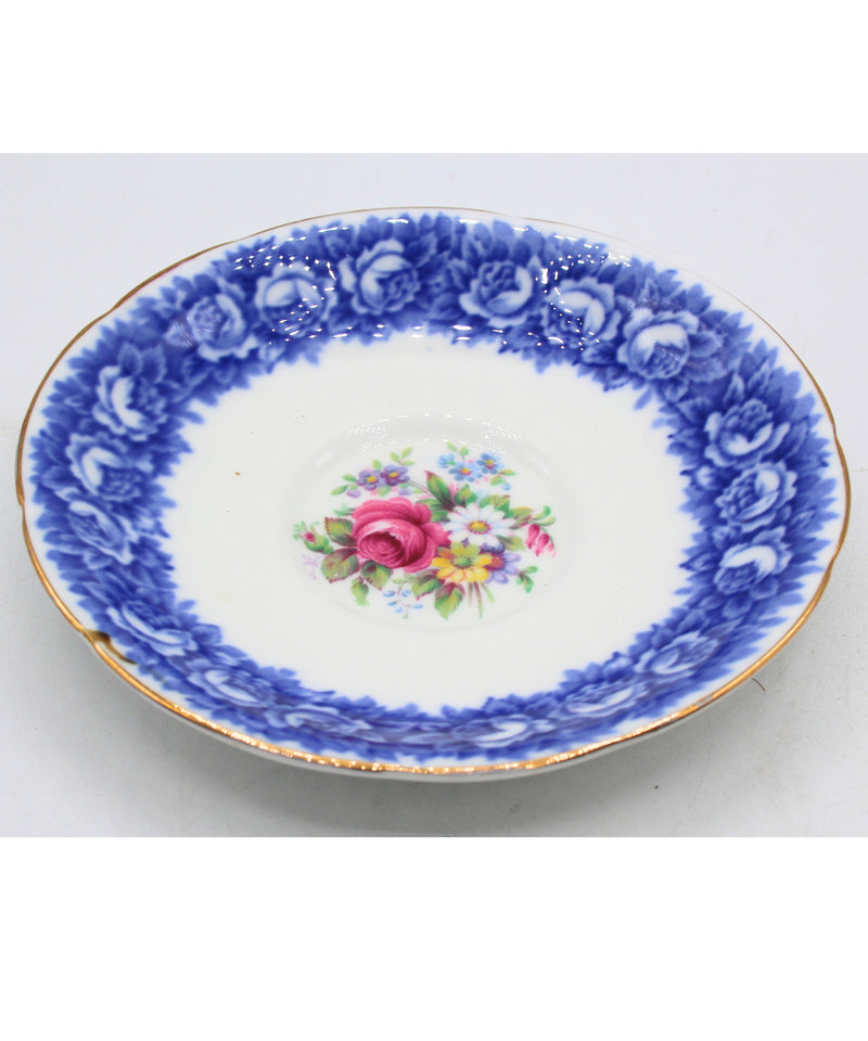 paragon Blue and Cabbage Rose Border Footed Teacup and saucer