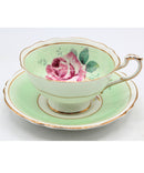 Paragon Green Cabbage Rose Teacup and saucer