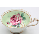 Paragon Green Cabbage Rose Teacup and saucer