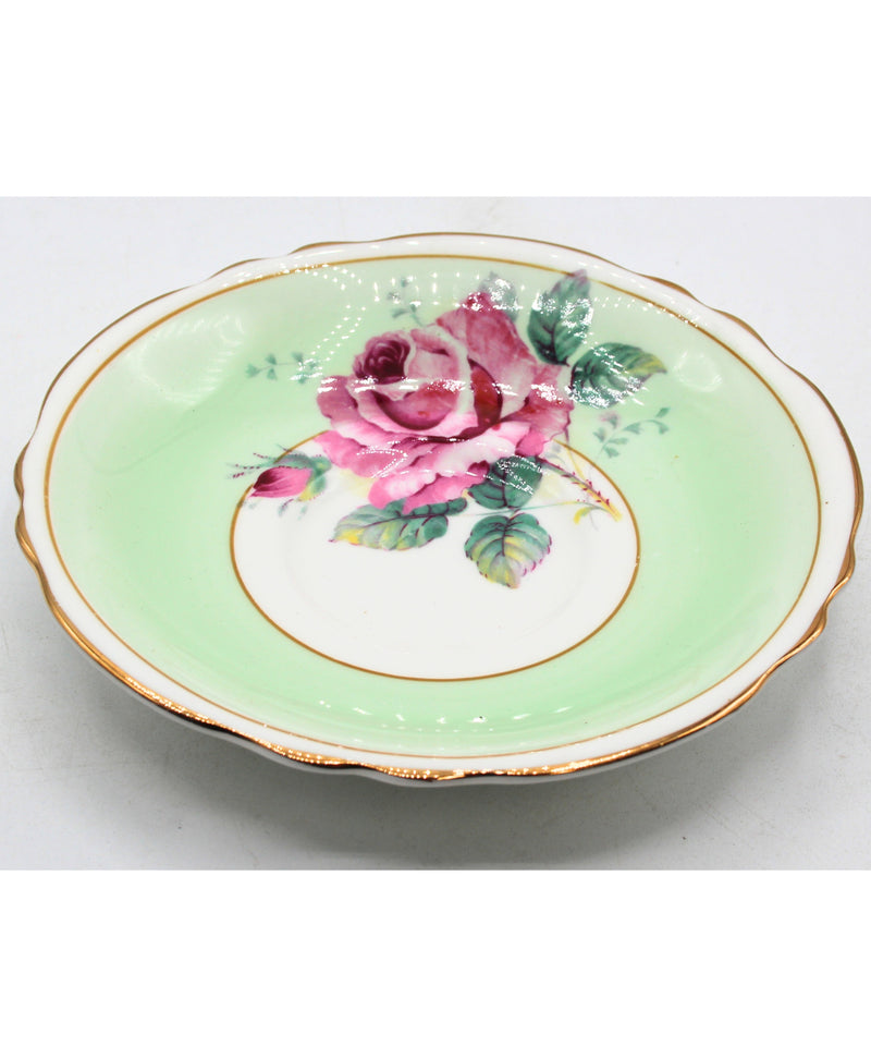 Paragon Green Cabbage Rose Teacup and saucer
