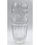 Czech Star Laced Etched Crystal Barrell Vase with Pinwheel Design