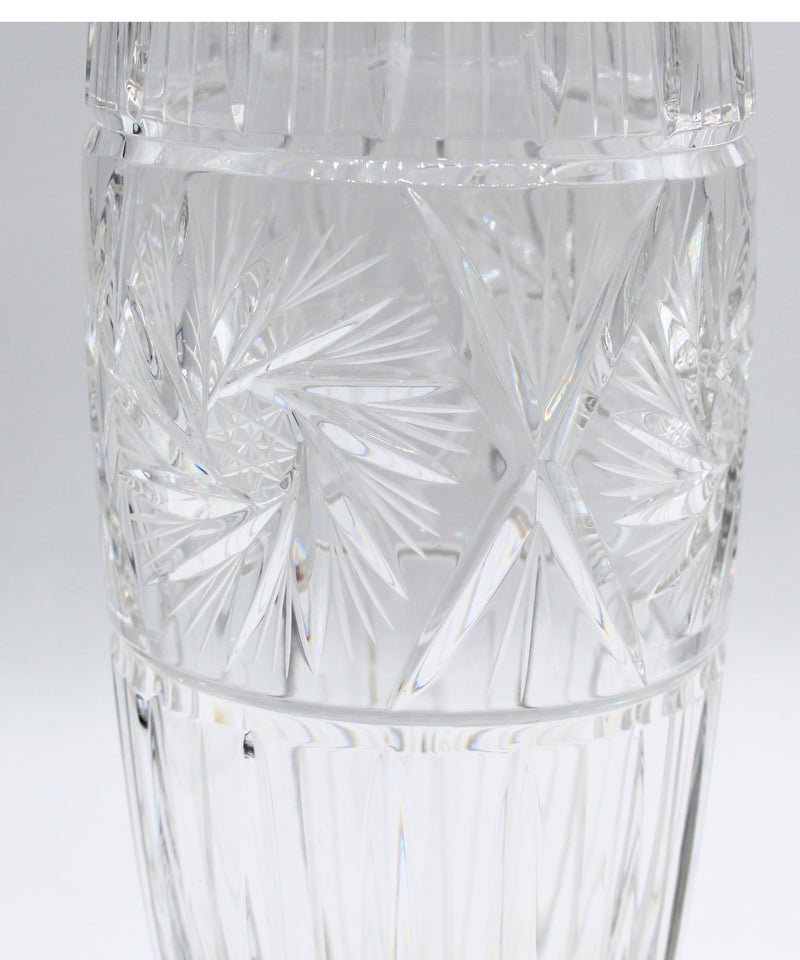 Czech Star Laced Etched Crystal Barrell Vase with Pinwheel Design