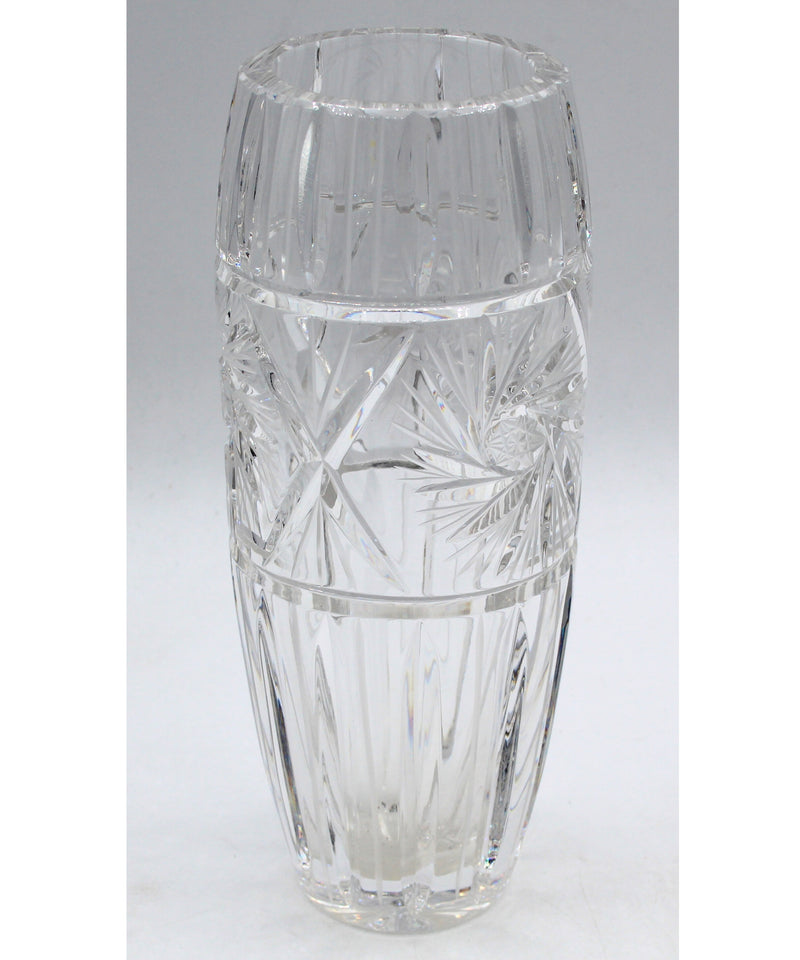 Czech Star Laced Etched Crystal Barrell Vase with Pinwheel Design