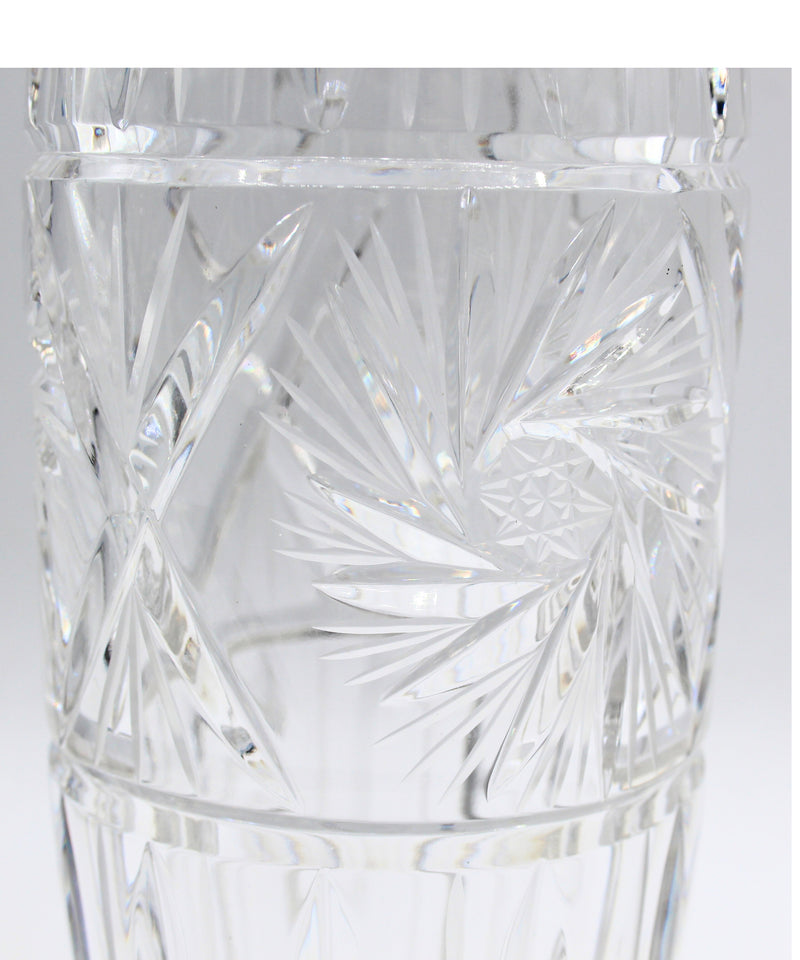 Czech Star Laced Etched Crystal Barrell Vase with Pinwheel Design