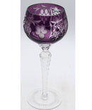 3 Ajka Marsala Amethyst Cut Crystal Wine Glasses