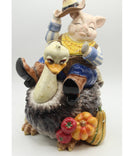 Fitz and Floyd Pig Riding on an Ostrich Cookie Jar