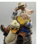 Fitz and Floyd Pig Riding on an Ostrich Cookie Jar