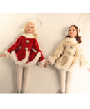 Vintage Christmas Ice Skater Ornament Dolls Lot of 2