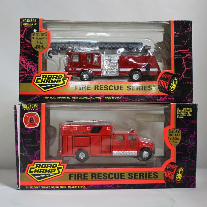 Lot of 2 Road Champs Toy Trucks: Boston Fire Dept. & St. Louis Fire Dept.