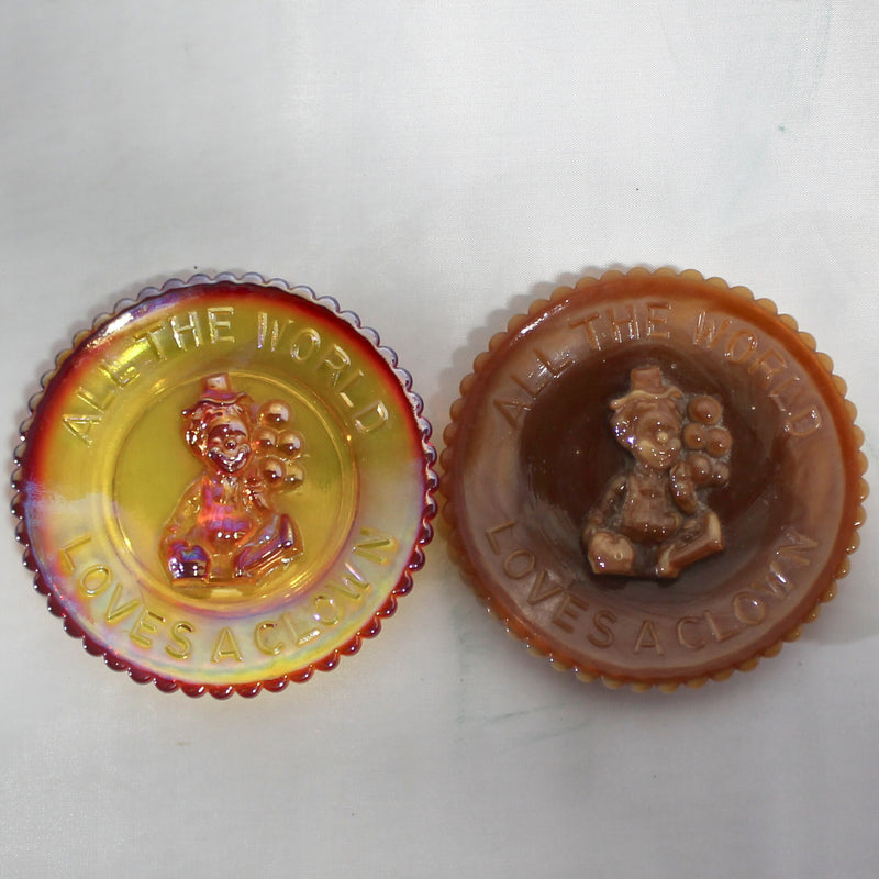 Lot of 7 Mosser Glass Mini Clown Plates | All the World Loves a Clown