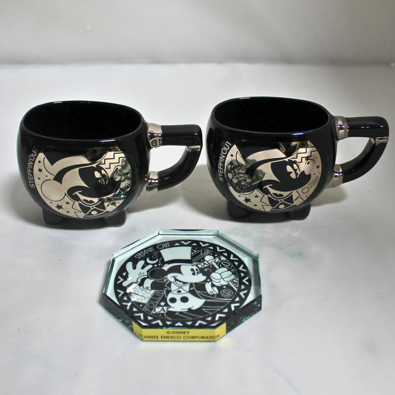 Lot of 3 Enesco: Mickey Mouse Steppin Out Tea Cups & Paper Weight