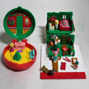 Lot of 2 Polly Pocket: Holiday Ski Lodge Mini Doll House & Compact Wreath Toy