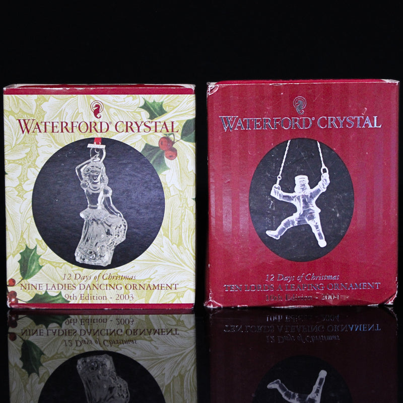 Lot of 3: Waterford Crystal Ten Lords a Leaping, Nine ladies Dancing Ornaments