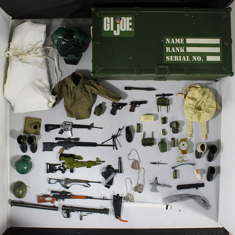 Lot of 9: GI Joe Dolls & Tackle Box of Accessories