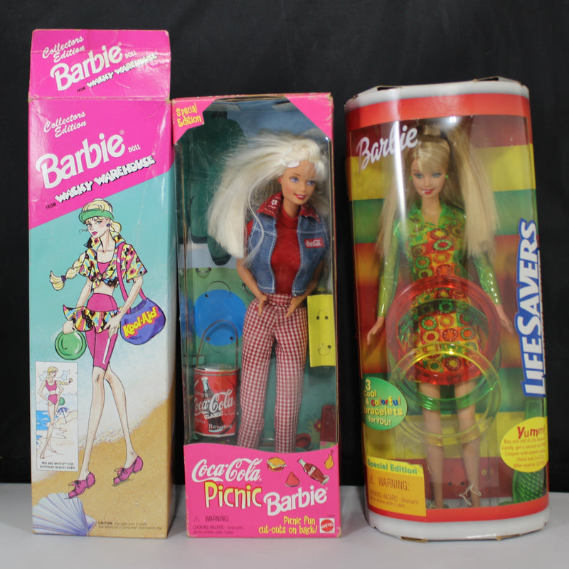 Lot of 3: 1990-2000s Cola, Life Saver & Kool Aid Barbie Dolls