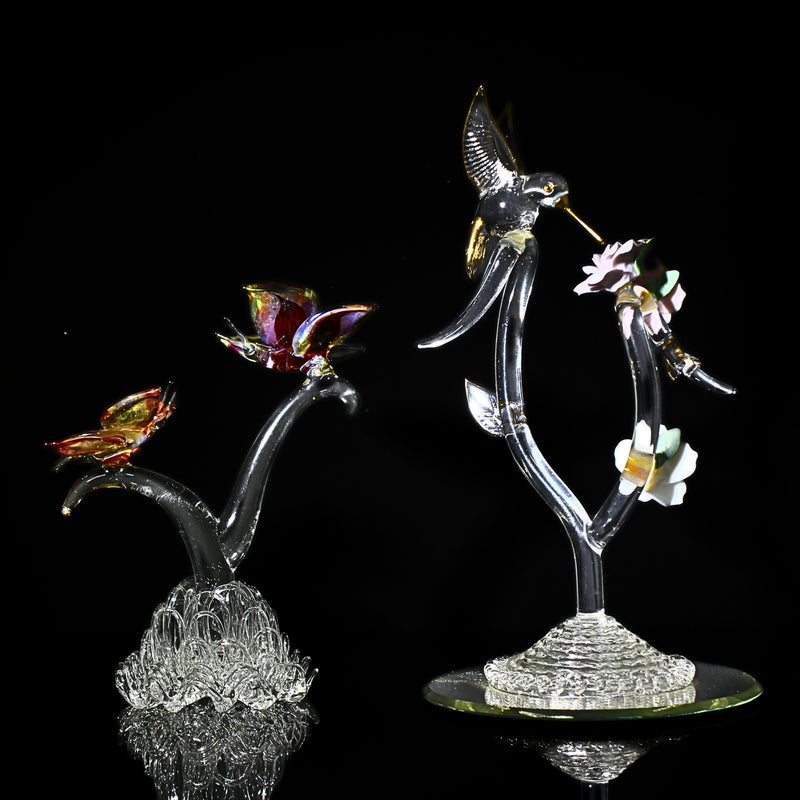 Lot of 2: Glass Baron Humming Bird + Blown Glass Butterfly