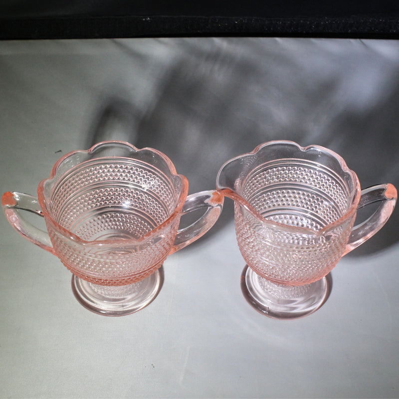 Lot of 2: Pink Glass Cream & Sugar Set