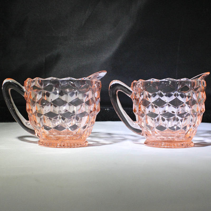 Lot of 4: Pink Glass Cream & Sugar Set w/ Bowl