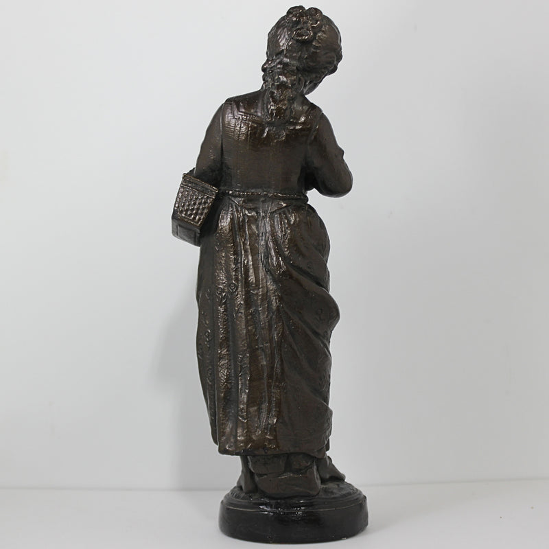 Bronze Finish Spelter Girl Reading Statue