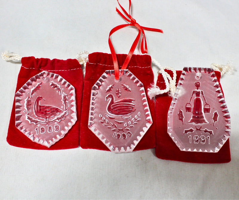 Lot of 3: Waterford 12 Days of Christmas Ornaments - 1989, 1990, 1991